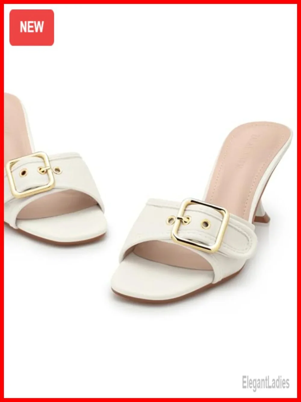 Kitten Heel Sandals Square Open Toe Slip On Buckle Mule Heels